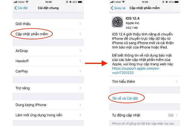 Cập nhật iOS cũng là 1 cách khắc phục tình trạng iPhone không nhận sạc