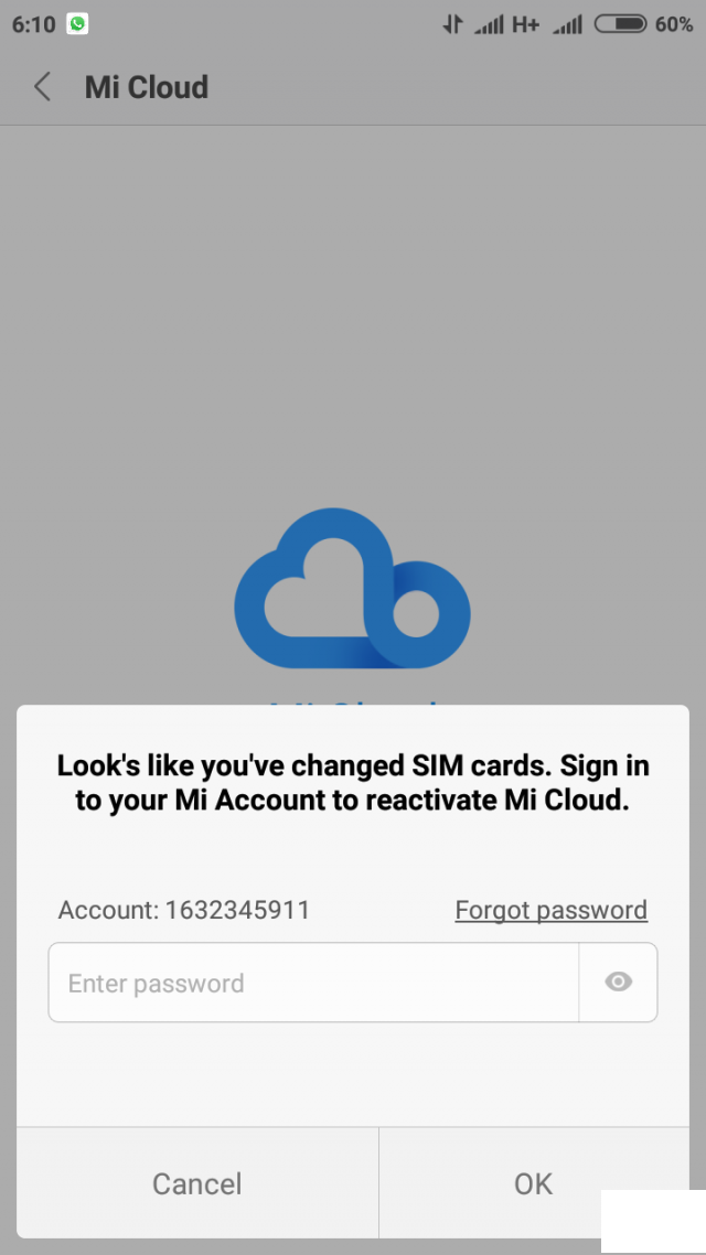 Khôi phục tài khoản Mi cloud